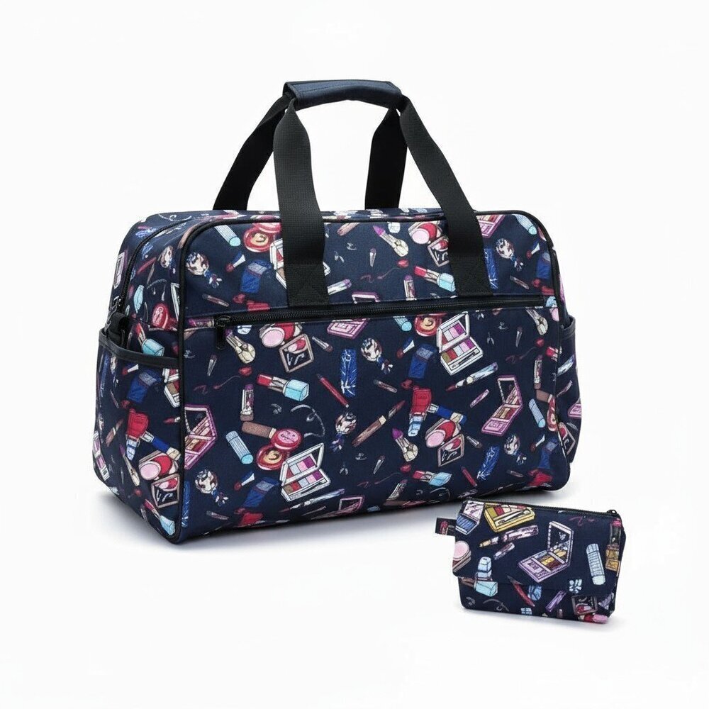 Niole Miller Vintage Makeup Themed Travel Duffel Carry on Tote and Makeup Bag